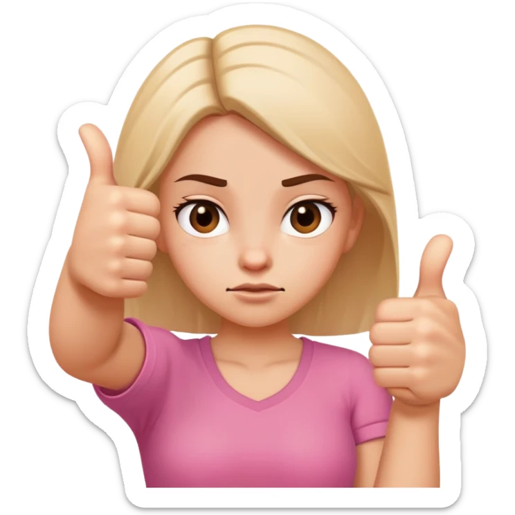 Cartoon girl showing ambivalence with one hand thumbs up and one hand thumbs down, indecisive face sticker