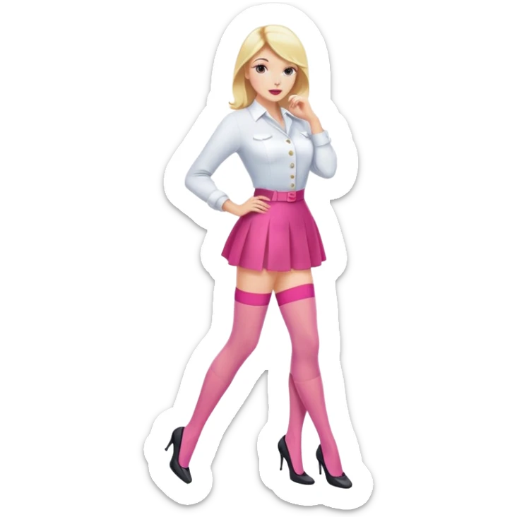 Fashionable blonde woman with pink nylon stockings, confident pose sticker