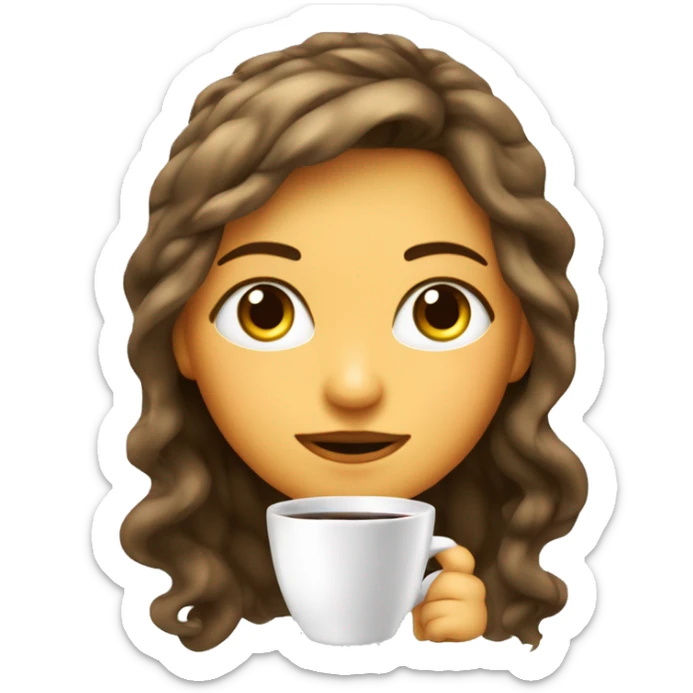 Chica blanca ojos claros medio verdes y cabello coló miel con ondas tomando café  sticker