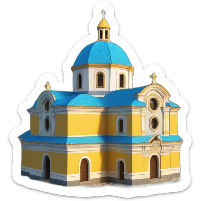 Catholic Temple from La Piedad Michoacán like church of Cúpula de Santa María del Fiore with the dome with tiles yellow and blue in 3D animation effect sticker