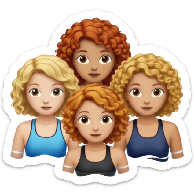 3 girls swimming one red head curly hair, one blonde straight hair, and one medium dark blonde light brown straight hair sticker