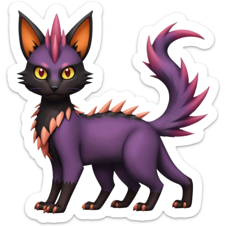 Black edgy Noivern-Noibat-Purloin-Torracat-Lykoi-Caracal-cat-Fakemon-fusion-hybrid-creature sticker