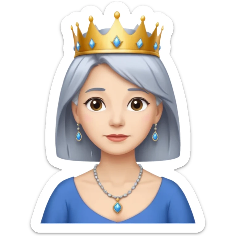 gray hair ladies with necklace and crown, with blue dress sticker