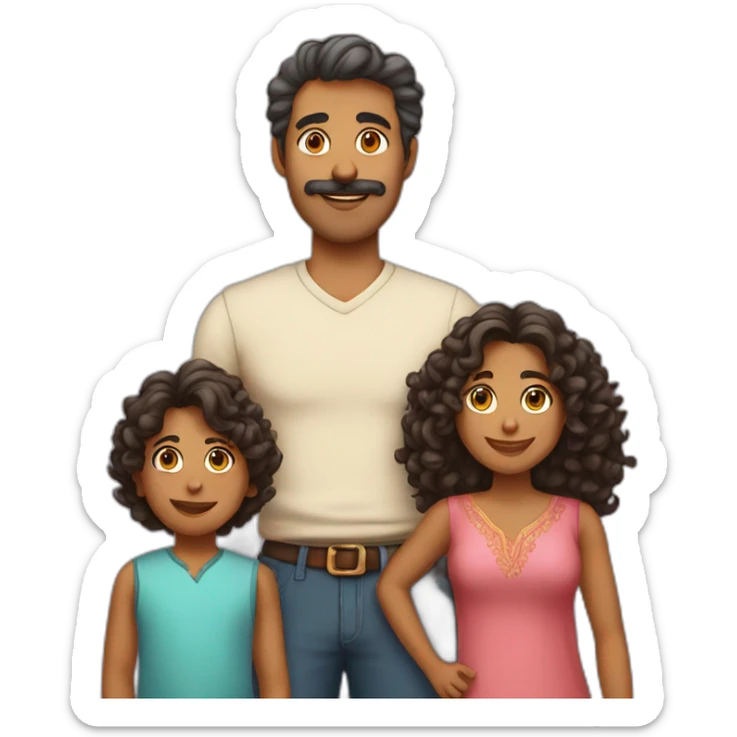 indian family with one dad and one son straight hair and one mom and one daughter curly hair sticker