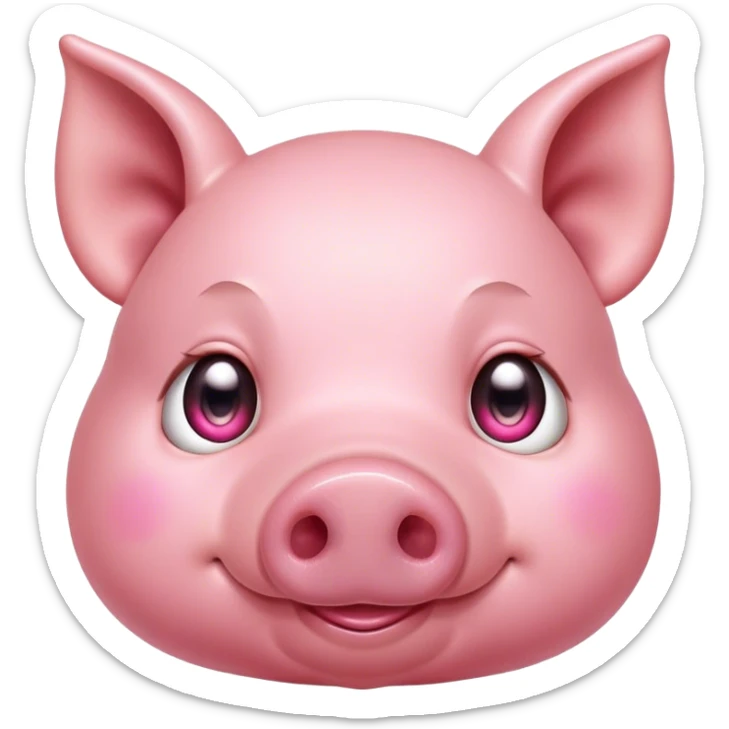 Cinematic Cute Pig Portrait Emoji, Head tilted playfully and inquisitively, featuring a glossy rosy-pink hide with a cute snout and a subtle natural sheen, round, sparkling beady eyes filled with curiosity, Simplified yet irresistibly adorable features, highly detailed, glowing with a warm, friendly glow, high shine, affectionate and lively, stylized with a touch of farmyard whimsy, bright and endearing, soft glowing outline, capturing the essence of a mischievous yet loving pig, so playful it feels like it could oink out of the screen and into your arms! sticker