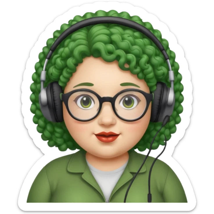  headphone wearing and glassess and green curly haired fat girl sticker