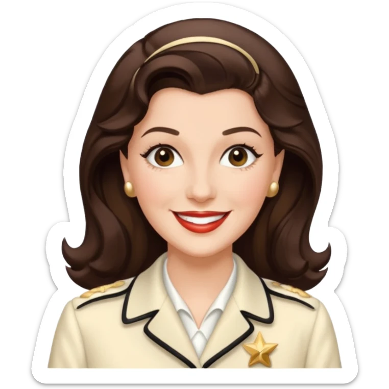 Maxene Andrews from The Andrews Sisters with dark brown hair, ivory outfit sticker