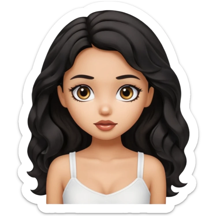 a pretty bratz tan girl with wavy black hair wearing a white cami top sticker
