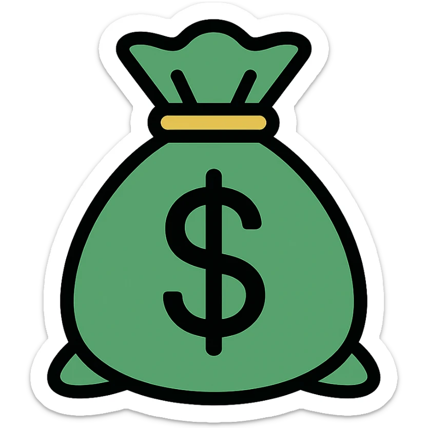 GTA5 inspired money bag, dollar sign, flashy, green and gold, color outline icon style sticker