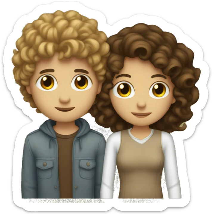 two white people kissing, one is a girl with straight brune hair and the other is a guy with curly brown hair  sticker