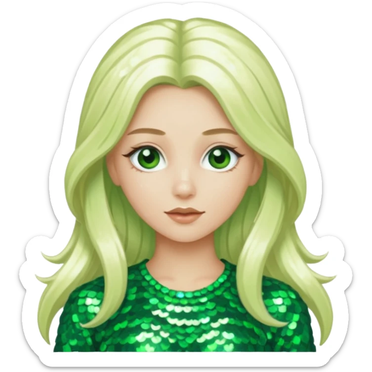 Ozma from the Wizard of Oz with long platinum blonde hair, green sequin outfit sticker