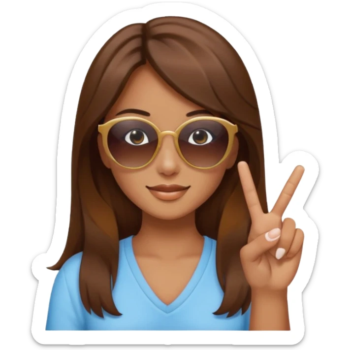 Brown hair girl with sunglasses who makes a peace sign with her fingers sticker
