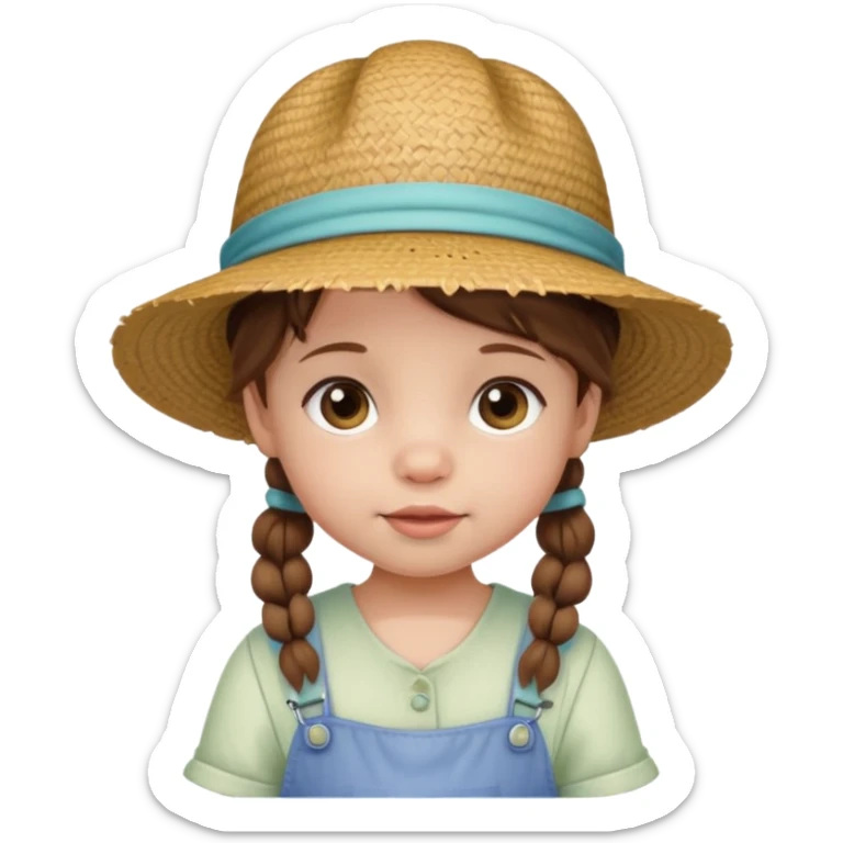 baby girl with brown hair and pigtails with a hat like My Neighbor Totoro movie sticker