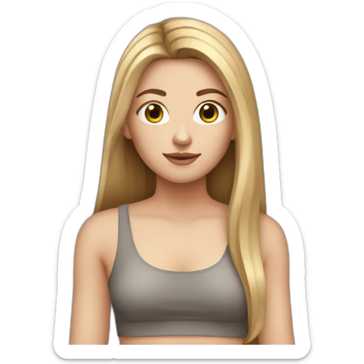 white girl with long straight brown hair wearing crop top sticker