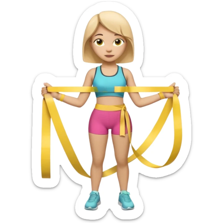 A 3D cartoon person measuring their waist with a yellow tape, casual fitness outfit, Memoji-style realism. sticker