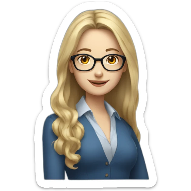 Woman teacher blonde long hair brown glasses blue eyes with a book sticker