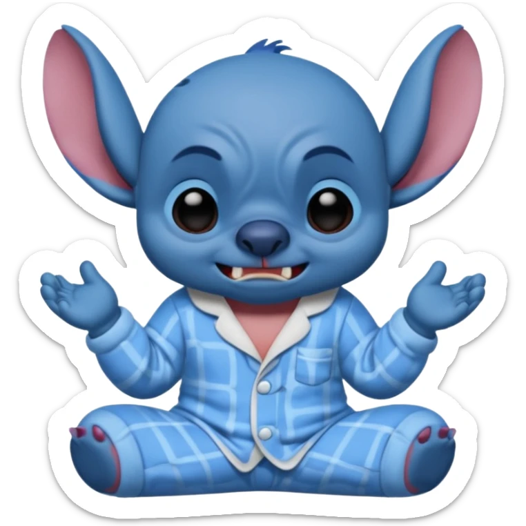 crie um memoji do personagem stitch onde ele esteja de pijama com carinha de sono assim como na imagem, porém sendo um memoji sticker