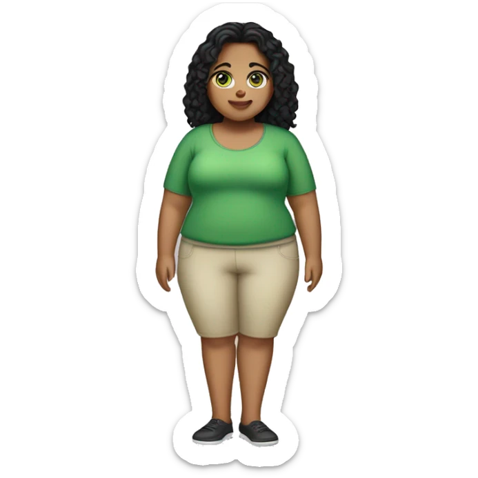 Light skin obese girl with skinny legs black hair green eyes sticker