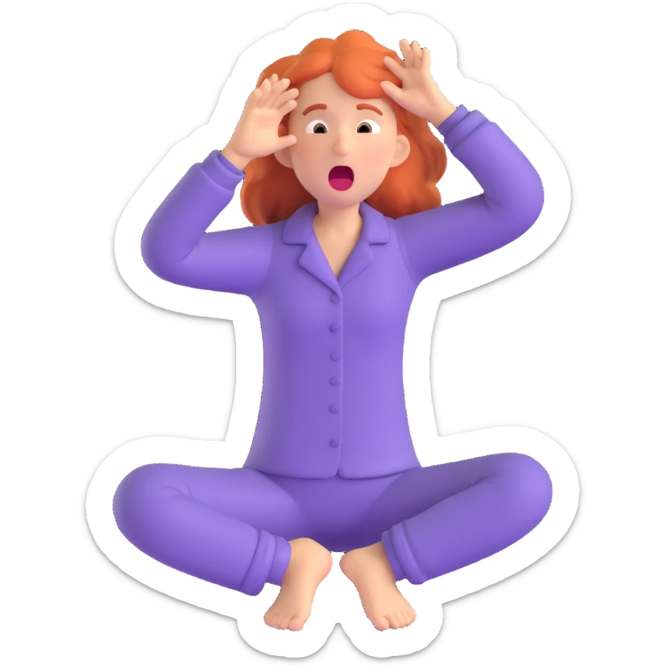 person stretching and yawning, wearing pajamas, tousled hair sticker