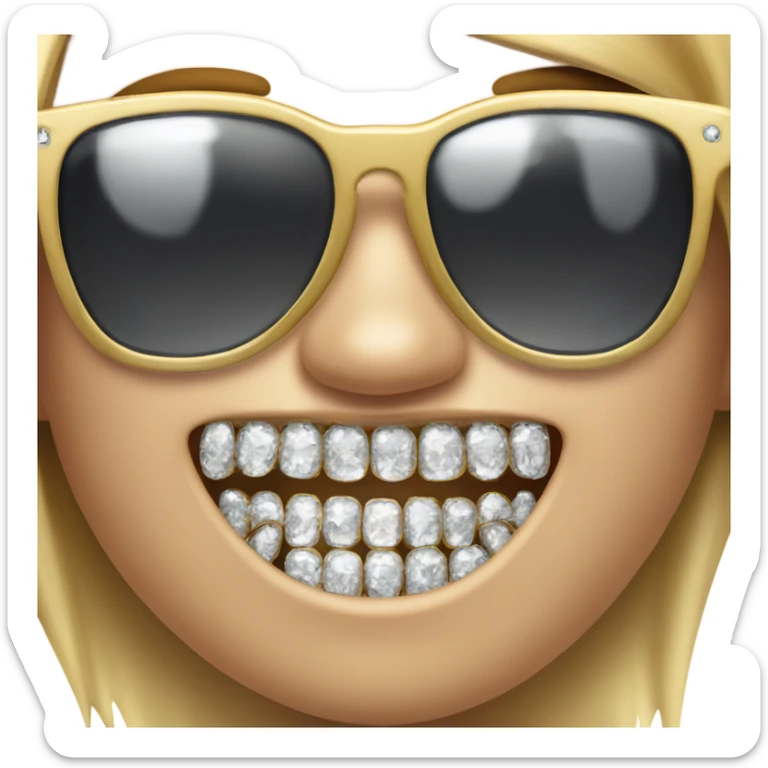 movie star with sunglases and shiny teeth that every tooth is replaced with a diamond sticker