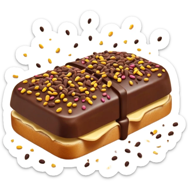 hagelslag-cinematic-realistic-hagelslag-treat-emoji,-depicted-as-crunchy-chocolate-sprinkles-scattered-on-a-slice-of-buttered-bread,-rendered-with-vivid-textures-and-playful,-inviting-lighting. sticker