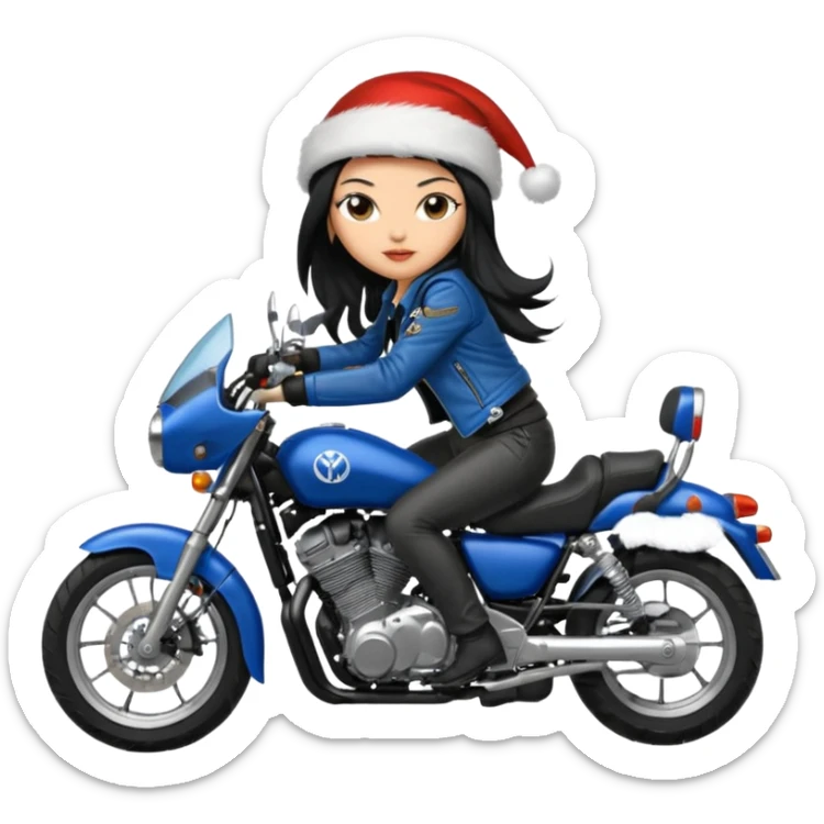 biker girl black long hair moto christmas yamaha blue sticker
