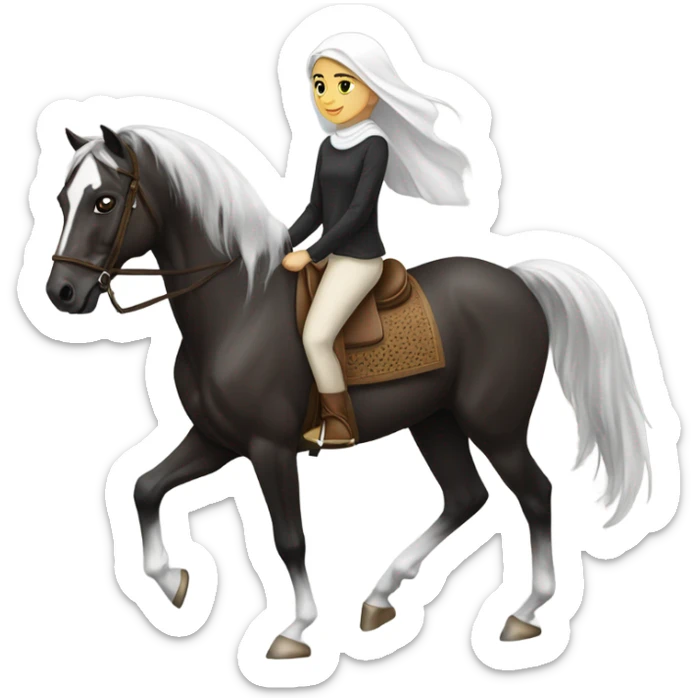 Girl white with dark hair riding Arabian horse  sticker