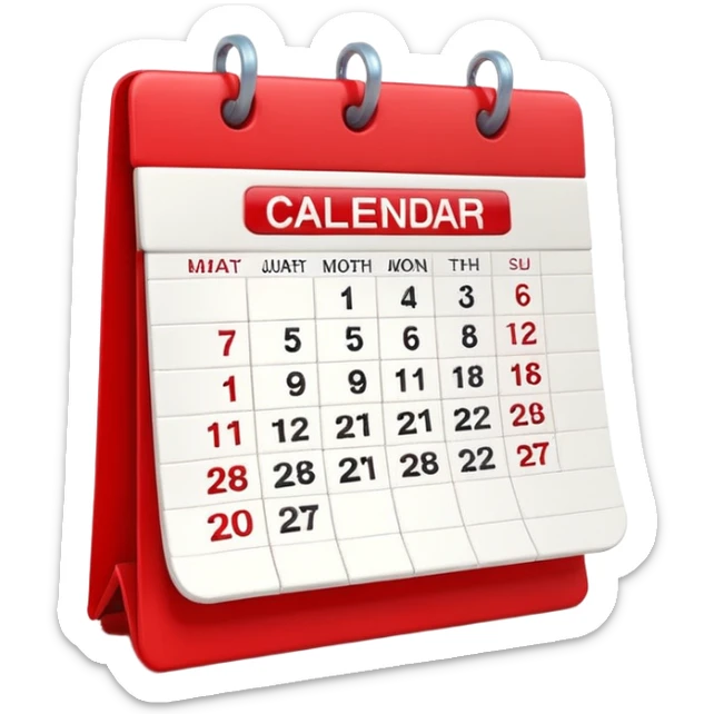 minimalistic Apple-style emoji icon of a calendar in 3D perspective, single date number centered, no text or month name, soft shadows, realistic glossy material, subtle depth, high-resolution, modern flat 3D design sticker