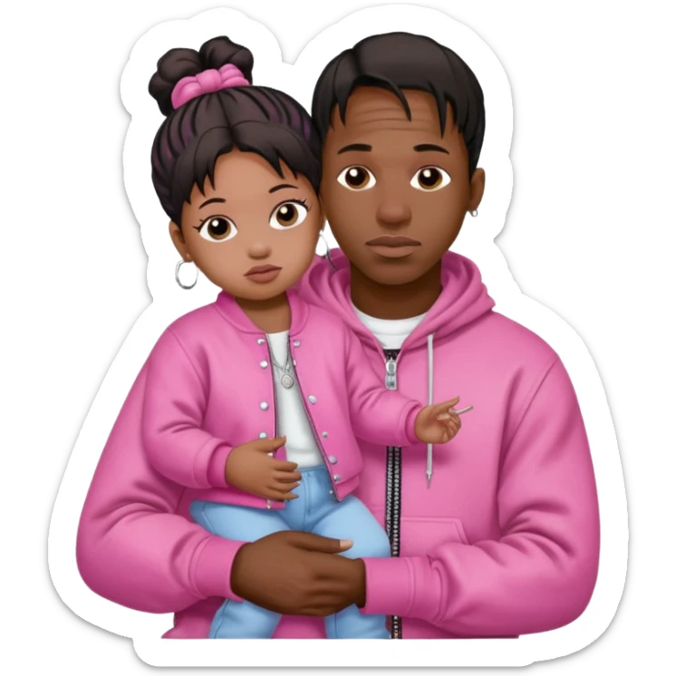 create an emoji of travis scott with his daughter stormi but with pink clothes sticker