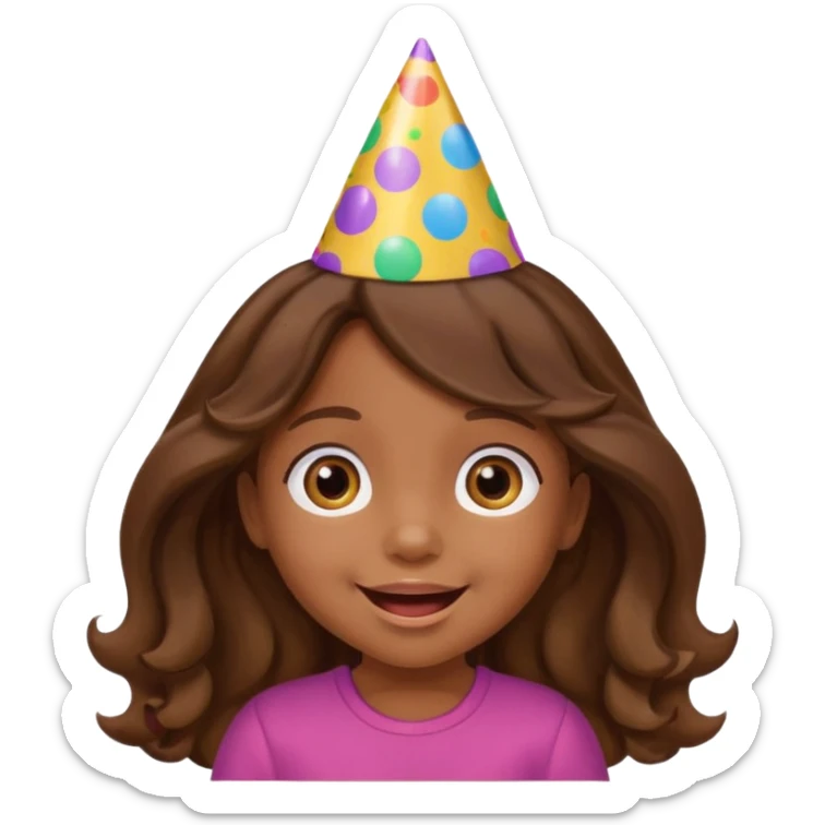 a little girl with brown long wavy hair with birthday hat, supprising















 sticker