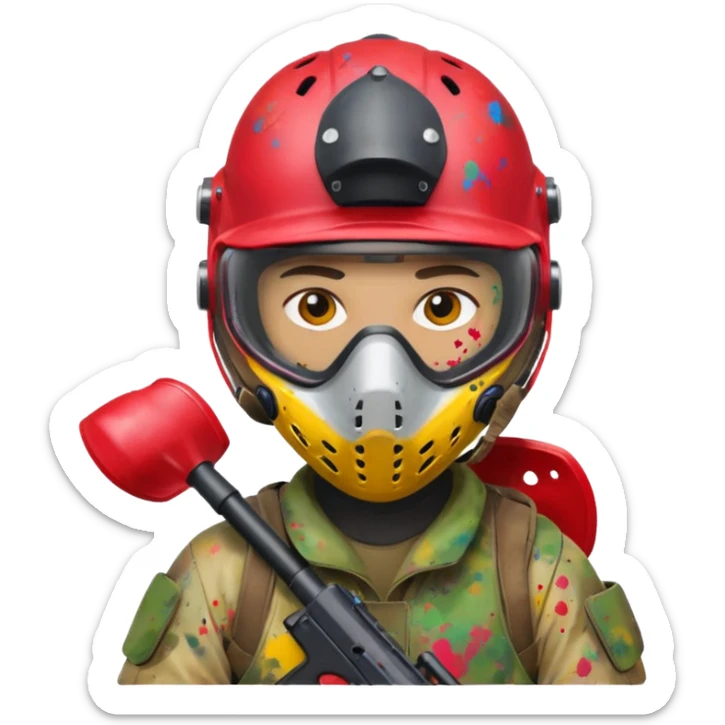 paintball player face shot with lots of colors messy red helmet sticker