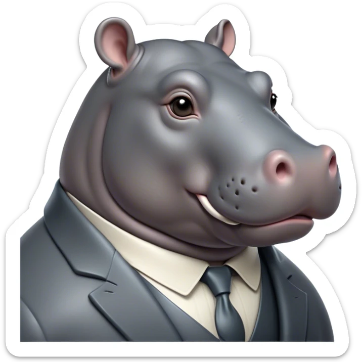 Cinematic Noble Hippo Portrait Emoji, Poised and regal, with a massive, robust build and a smooth, well-groomed slate-gray hide, deep-set soulful eyes, Simplified yet sharp and sophisticated features, highly detailed, glowing with a soft, dignified glow, high shine, intelligent and calm, stylized with an air of riverine majesty, focused and attentive, soft glowing outline, capturing the essence of a watchful and confident water-dweller, so majestic it feels as though it could lumber out of the screen with effortless authority! sticker