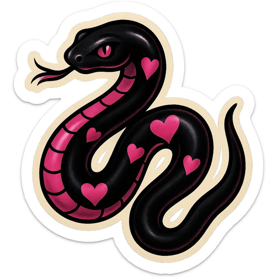 gothic snake black and pink with heart-shaped markings retro stickers style sticker
