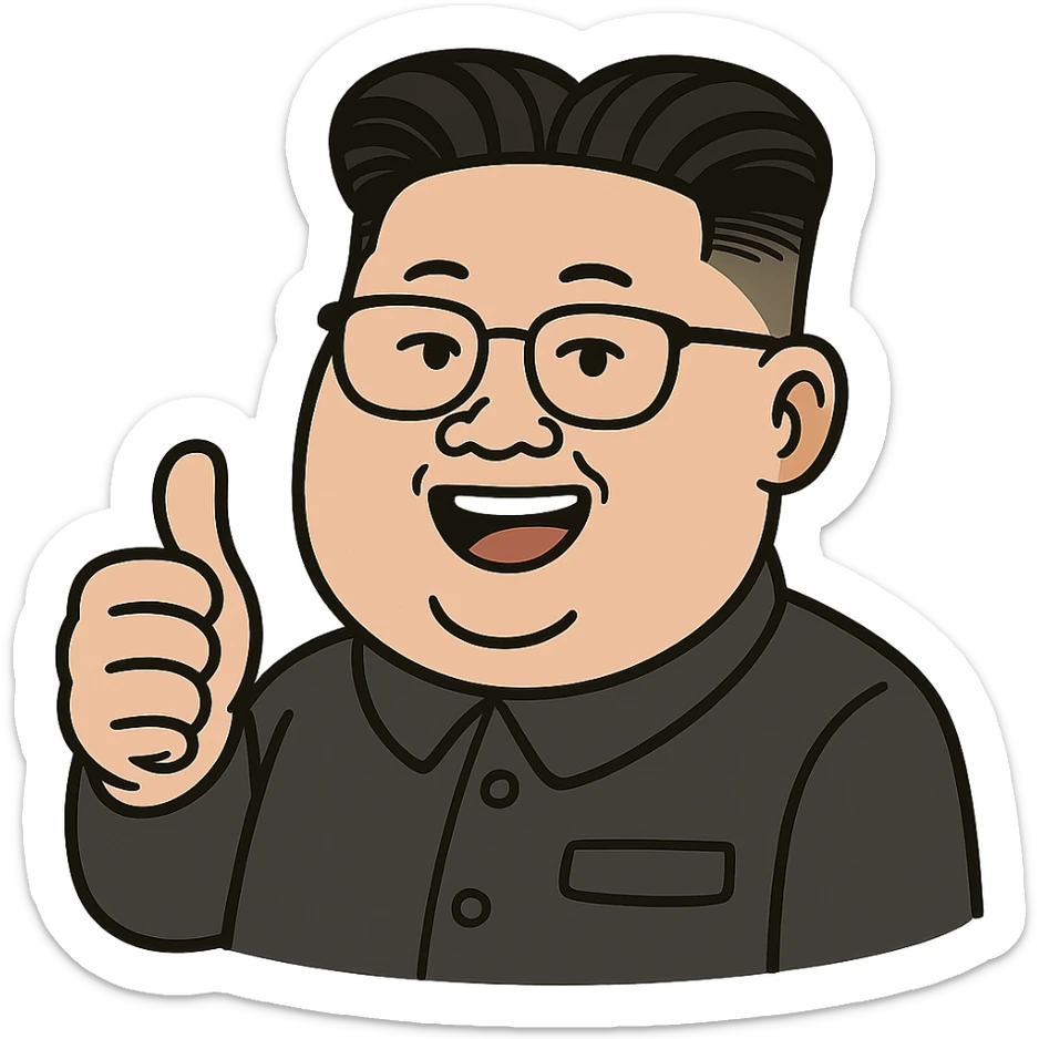 caricature emoji of Kim Jong-un giving thumbs up, cartoon style sticker