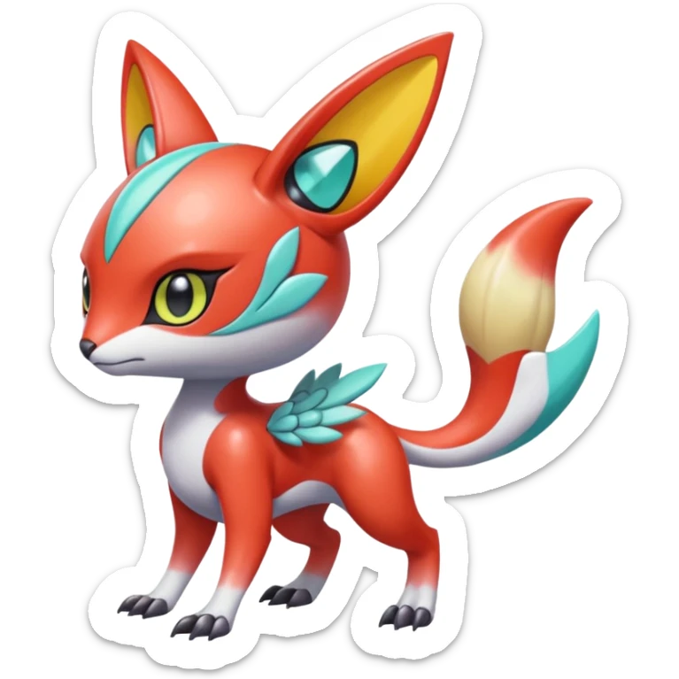 Fruity Smooth Glossy Exotic Colorful Futuristic Cyber-Vernid-Trico-Meloetta-Latias-Koraidon-Peppercat-Protogen-Pokémon-Digimon-Fakémon-fusion-hybrid-creature sticker