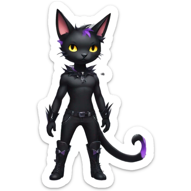 Shiny Cool Punk Black beautiful fantasy Kawaii Sona Fakemon-cat-animal with edgy bat-wings-ears Full Body sticker