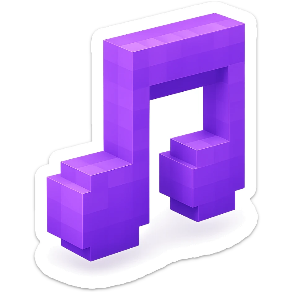 music note, voxel style, violet color, 3D cubic form sticker