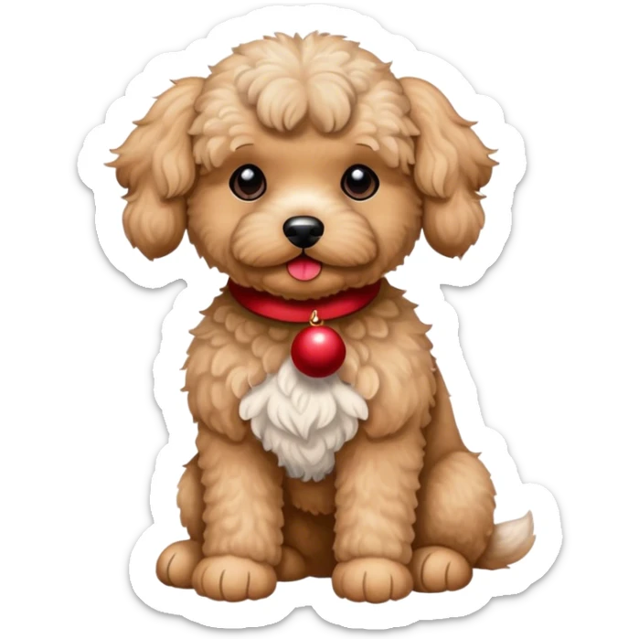 Tan maltipoo with a Rudolph the red  nose reindeer stuffed animal  sticker