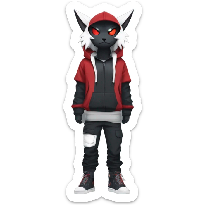 Dark Anthro Cool Litten-Absol-Zangoose-Pokémon Punk Techwear Hoodie Cargo Collar Full Body sticker