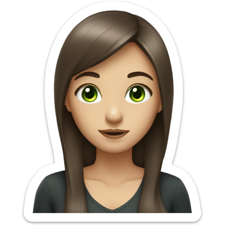 Woman Long brown hair with bangs and green Eyes - in a cute pose sticker