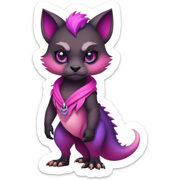 Cool Edgy Black-pink-purple-gradient badass Fionbri-animal-creature full bodyd sticker