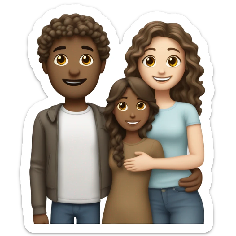 adult, couple female and male both white with brunette hair, hugging each other the guy has curly hair, and the girl has straight wavy hair ￼ ￼ sticker
