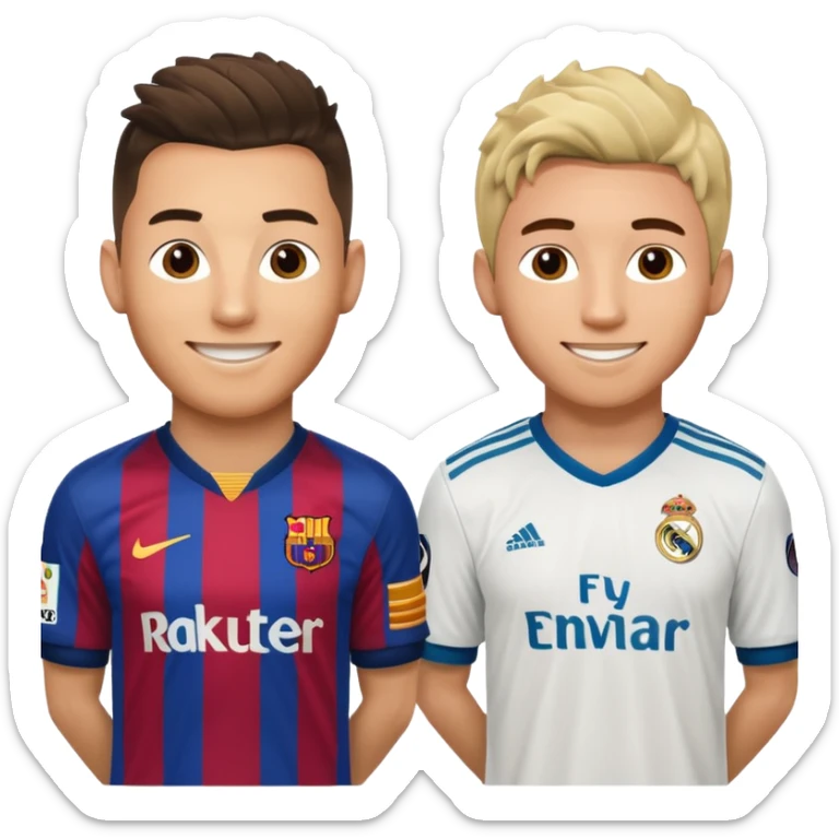 Prime noodle hair ronaldo and prime 2012 messi Smiling in one Photo and make it realistic Ronaldo wearing Number 7 With Madrid and Messi wearing number 10 with barca  sticker