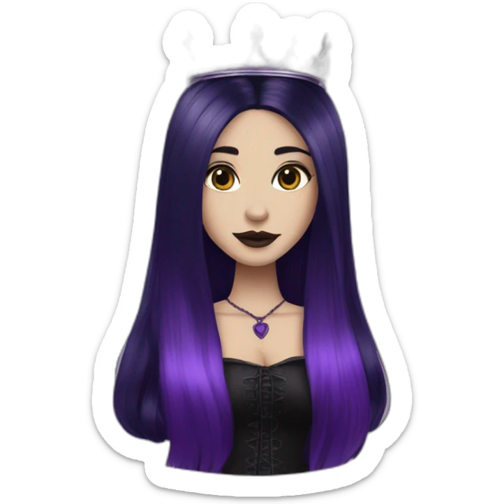 Queen gothic girl long dark black and purple hair sticker