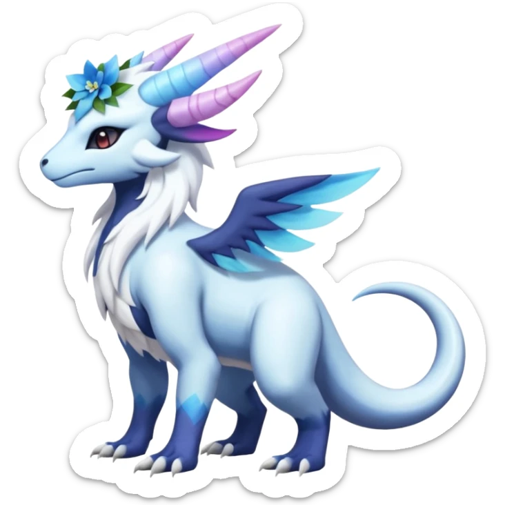 Shiny Glossy Pastel Light Divine Reptilian Beautiful Floral Snowy Pretty Absol-Amaura-Suicune-Cobalion-fusion, full body sticker