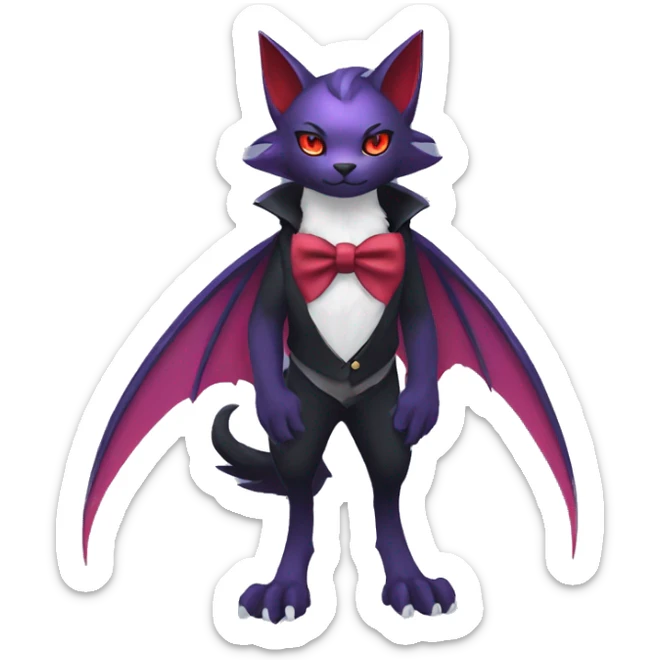 cool kawaii black purple red ethereal fantasy beautiful elegant nargacuga-bat-Zoroark-cat-Fakemon collar harness bow tie and bracers full body sticker