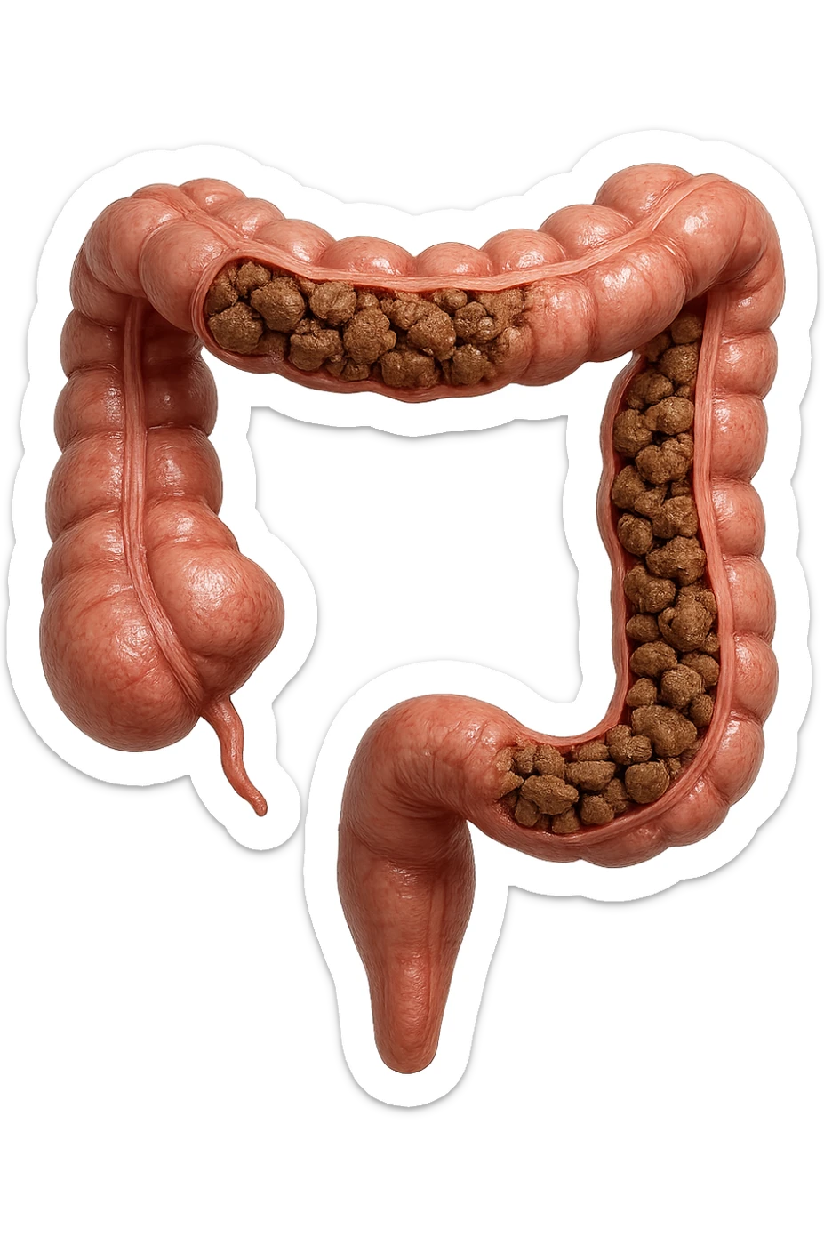 intestino umano anatomico realistico con feci spezzettate iperrealistiche nel colon sticker