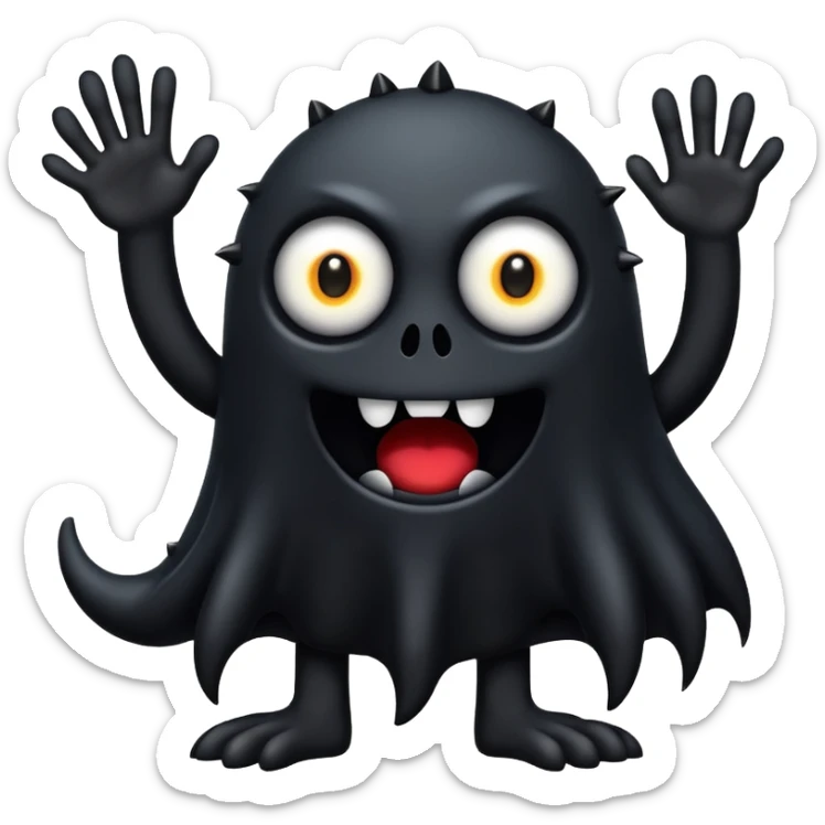 Scary, black monster with feet and arm with white eyes and like a emoji sticker