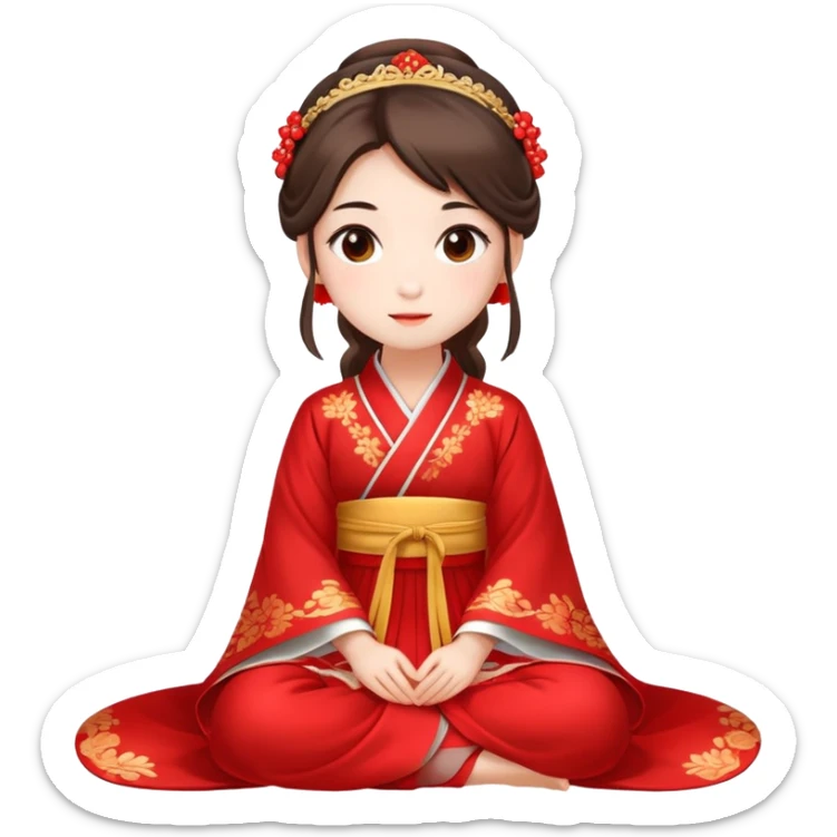Beautiful girl wearing red Hanfu wedding dress sitting sticker