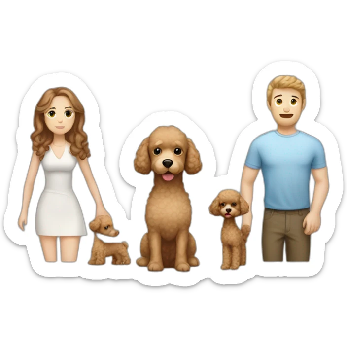 A family consisting of 1 white man with light brown hair, 1 white woman with dark brown hair and a toy poodle with brown hair, heads alone and no children sticker